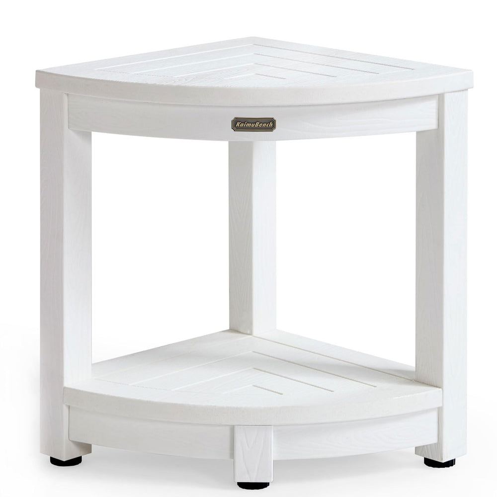 KaimuBench vue de face du banc d'angle blanc montrant compacité et finition pratique