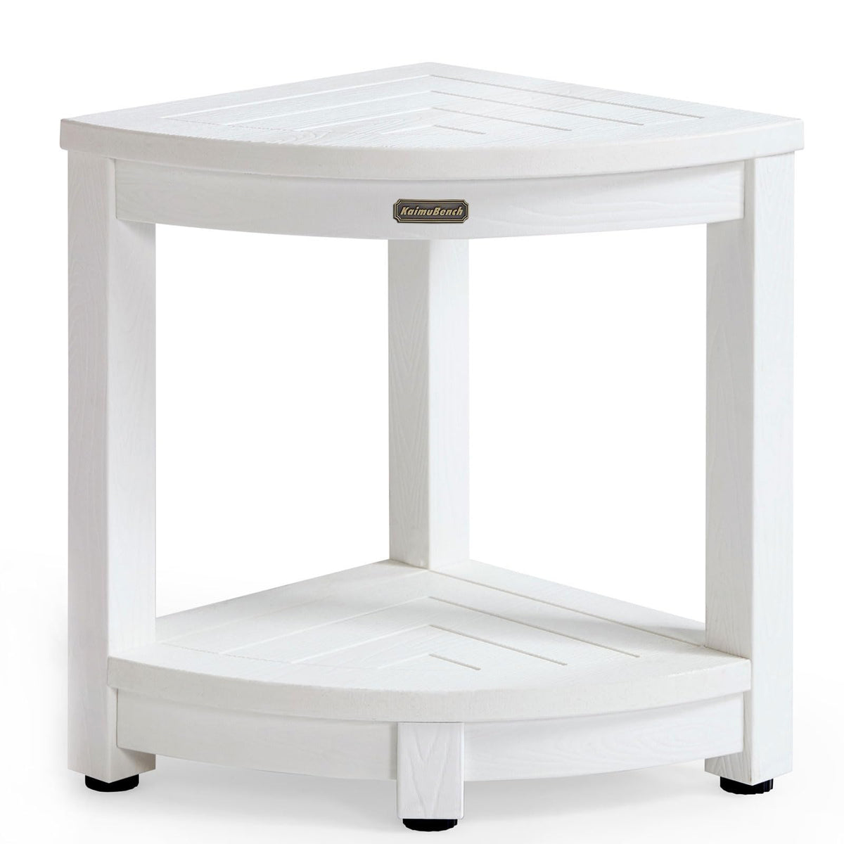 KaimuBench vue de face du banc d'angle blanc montrant compacité et finition pratique