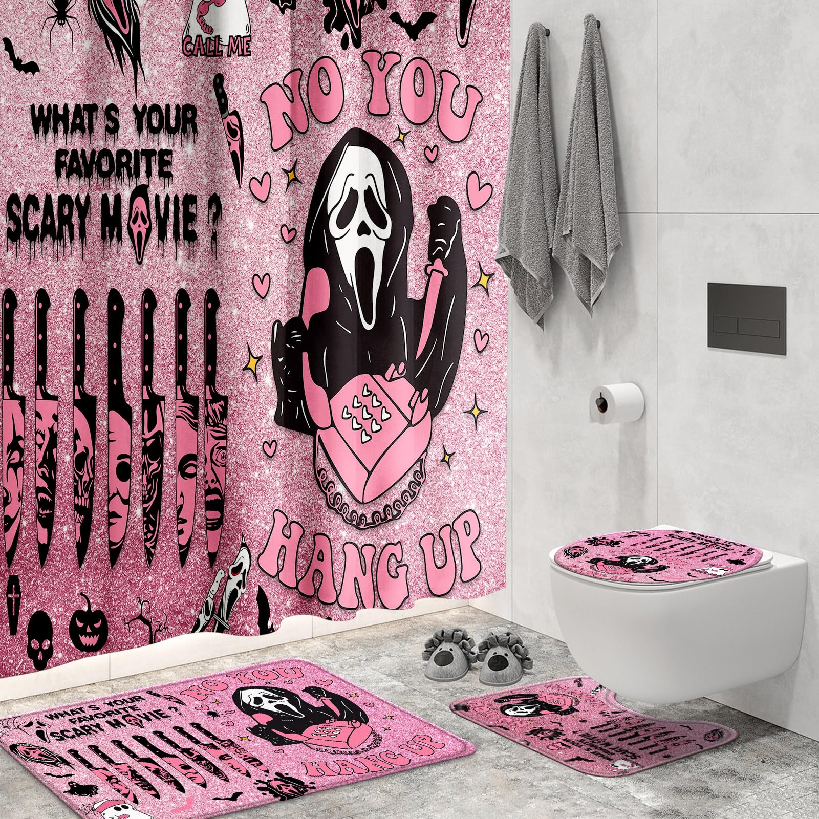 KAIRA rideau devant salle de bain, apporte ambiance Halloween rose