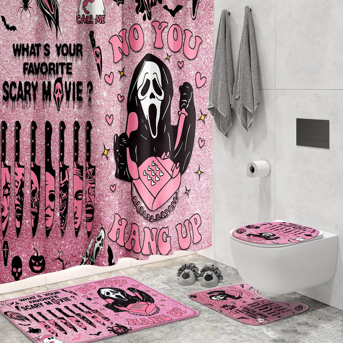 KAIRA rideau devant salle de bain, apporte ambiance Halloween rose