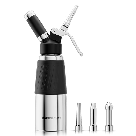 Kaiser chef siphon face avant montrant finition mate et prise confortable