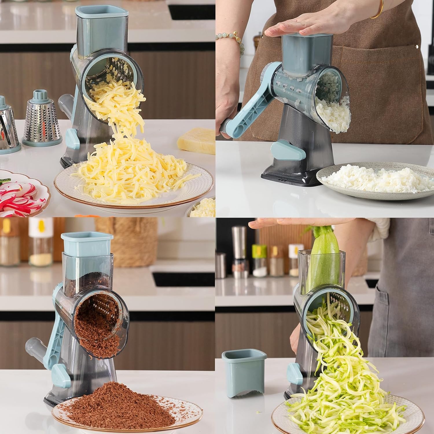 KalraMay râpe en action sur fromage, gain de temps en cuisine