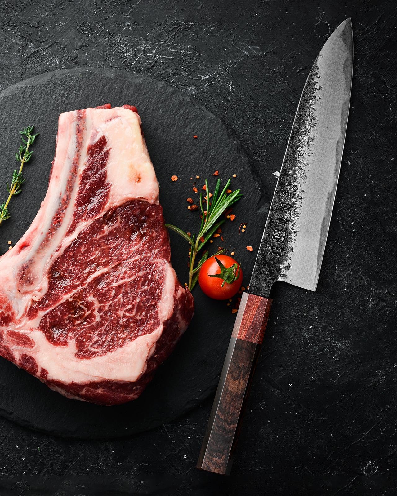 kanngou dos de lame martelé (tsuchime) réduisant adhérence aliments