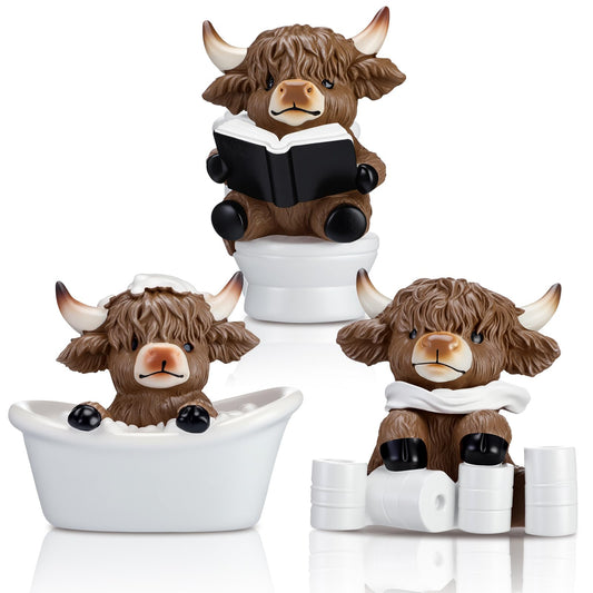 Karenhi ensemble de trois figurines Highland Cow vu de face ajoutant charme rustique
