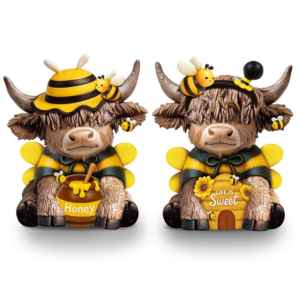 Karenhi vue avant montrant les deux vaches Highland pour un accent décoratif chaleureux