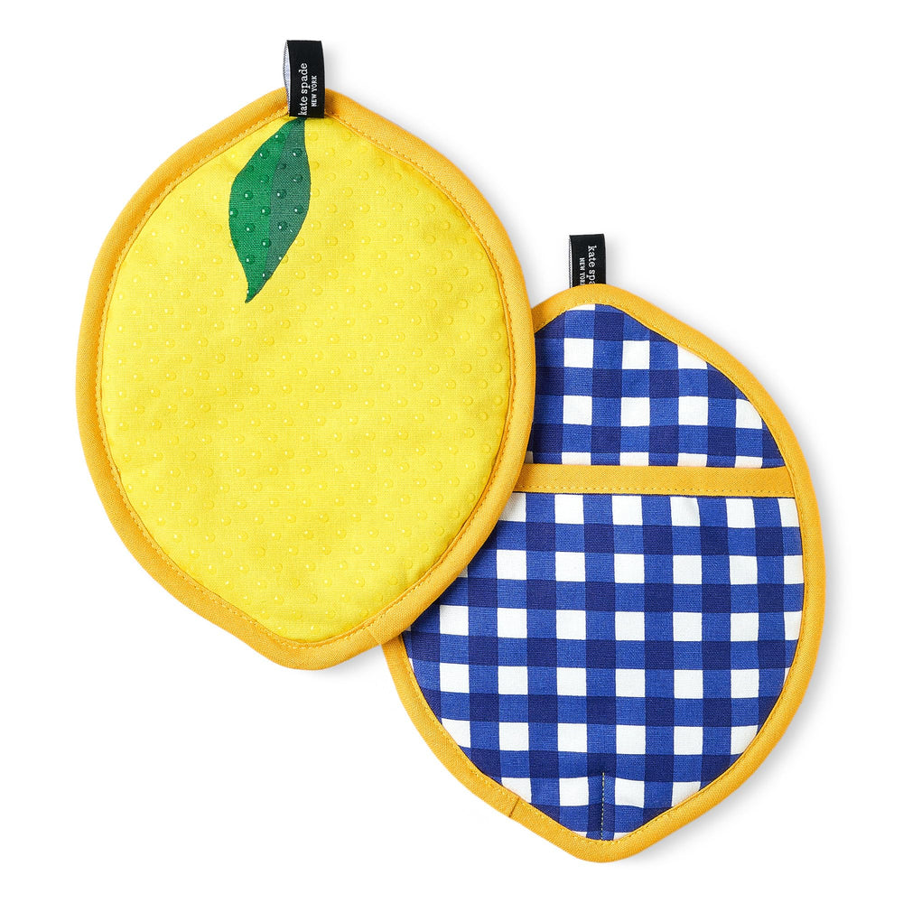 kate spade new york face avant des maniques montrant le motif citron et vichy, esthétique