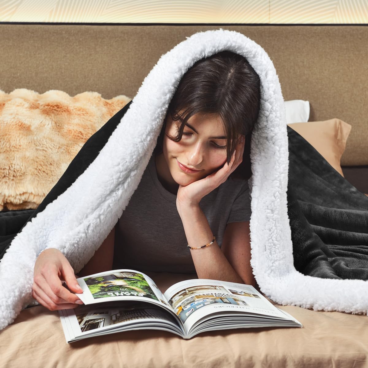 KAWAHOME gros plan sherpa pelucheux offrant confort moelleux