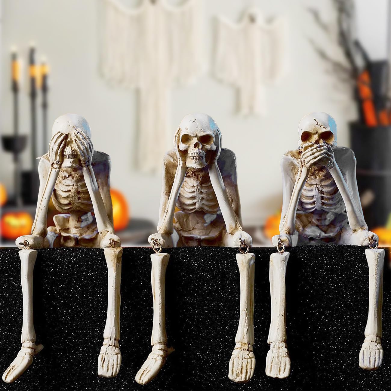 KcBlueJp trio de squelettes face pour décor Halloween ajout dramatique