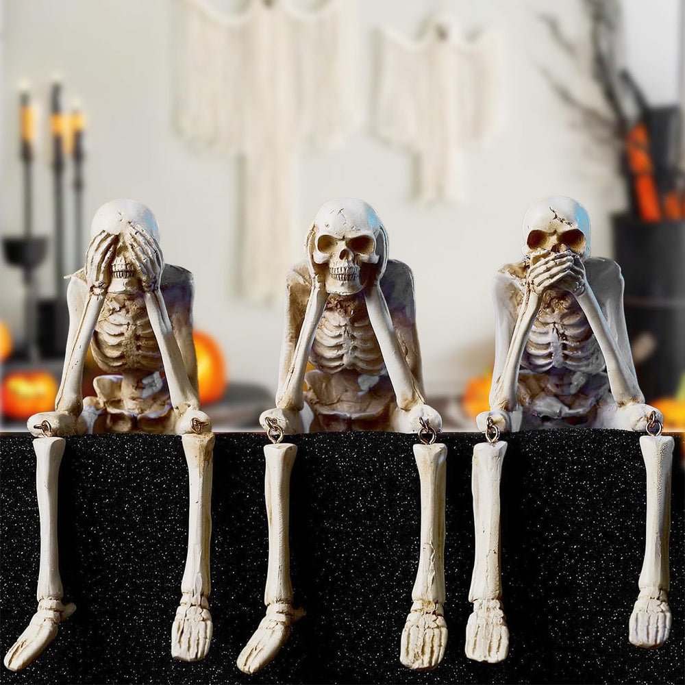 KcBlueJp trio de squelettes face pour décor Halloween ajout dramatique