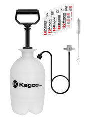 Kegco kit de nettoyage face montrant bouteille pressurisée et accessoires, entretien facile