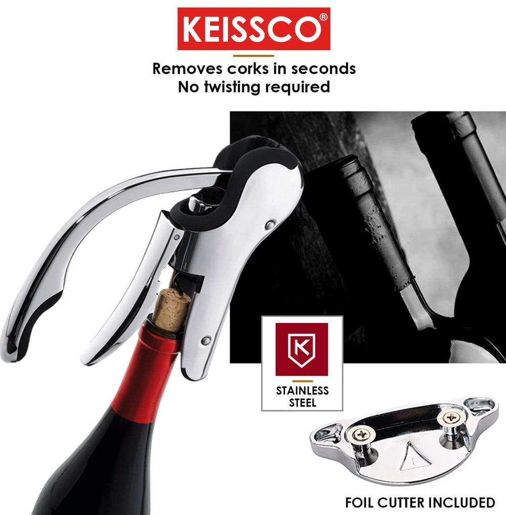 KEISSCO ouvre-bouteille en action extrayant le bouchon rapidement et sans effort