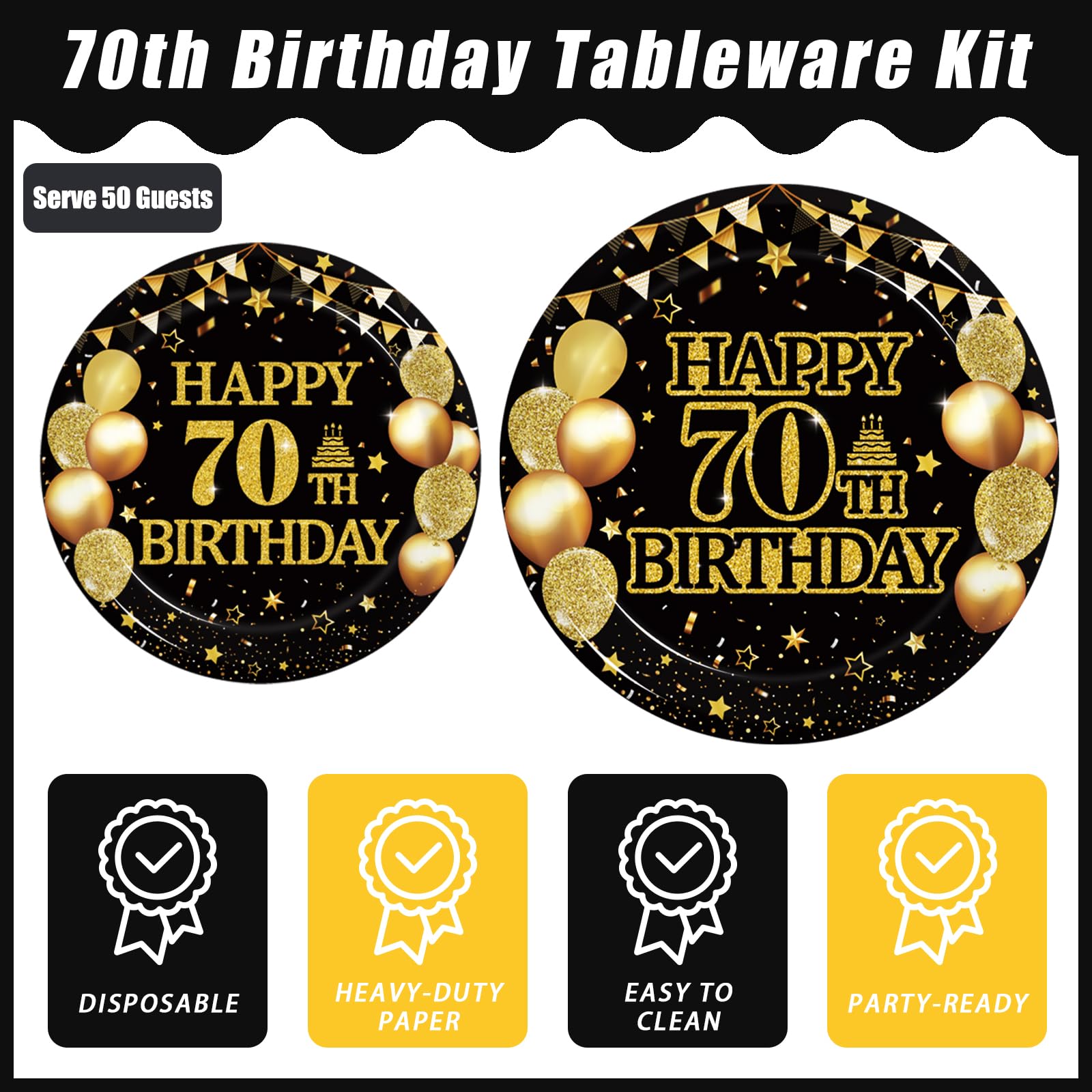 Kepeel serviette pliée noir or, absorption et design anniversaire