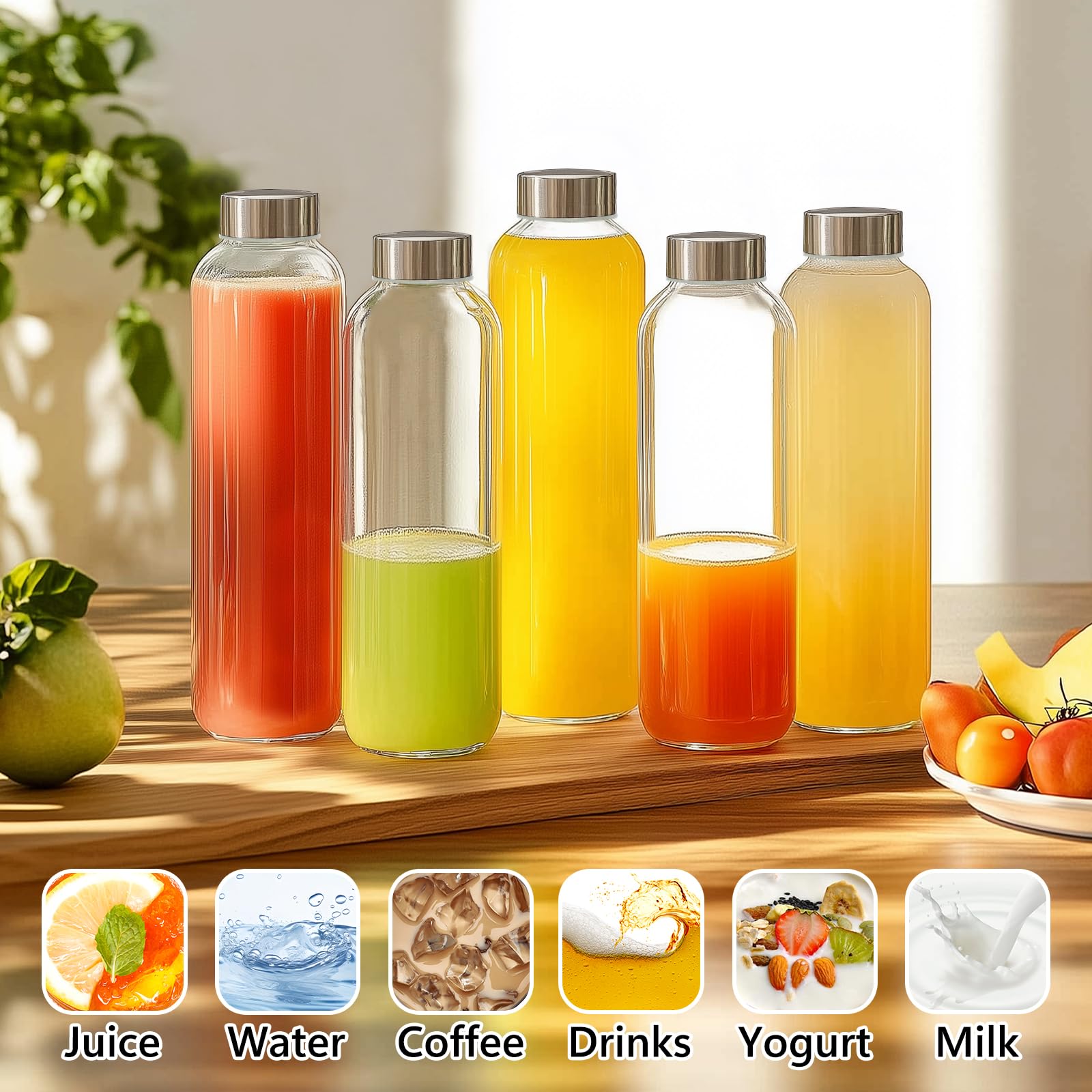 KEYWING bouteilles avec jus, thé glacé et kombucha démontrant polyvalence