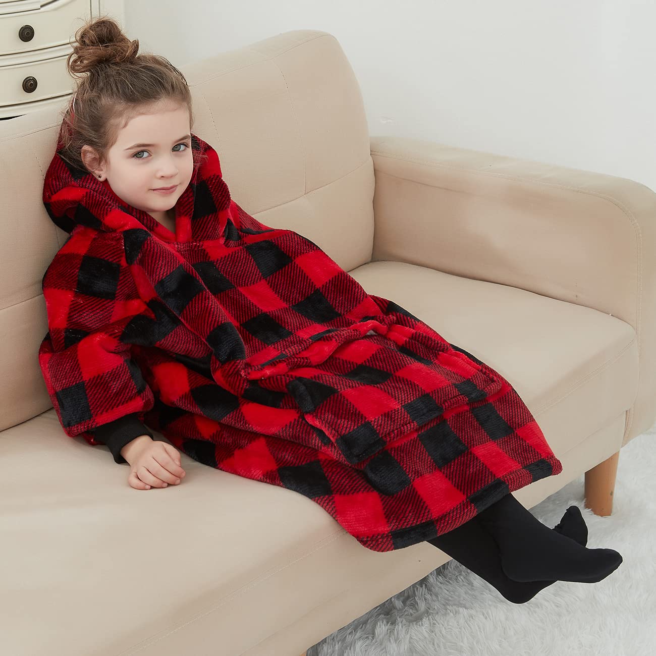 KFUBUO enfant portant la couverture à capuche pour moments détente