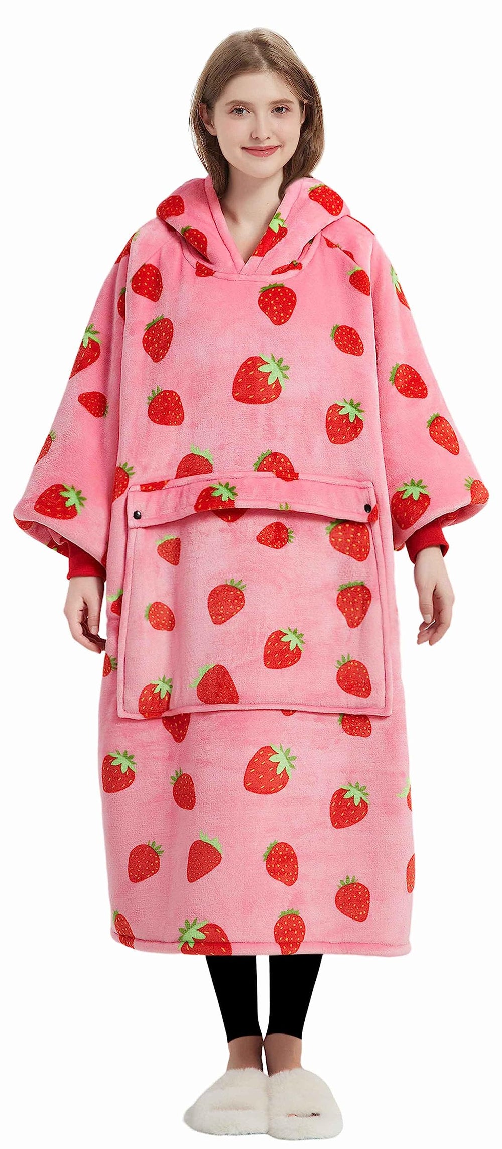 KFUBUO vue avant du hoodie couverture fraise, confort instantané