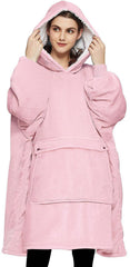 KFUBUO vue avant de la hoodie couverture rose montrant capuche et coupe oversize pour confort