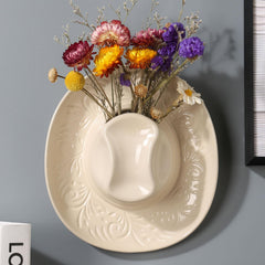KGCCIZI vue de face du vase mural chapeau de cowboy, accent décoratif prêt à suspendre