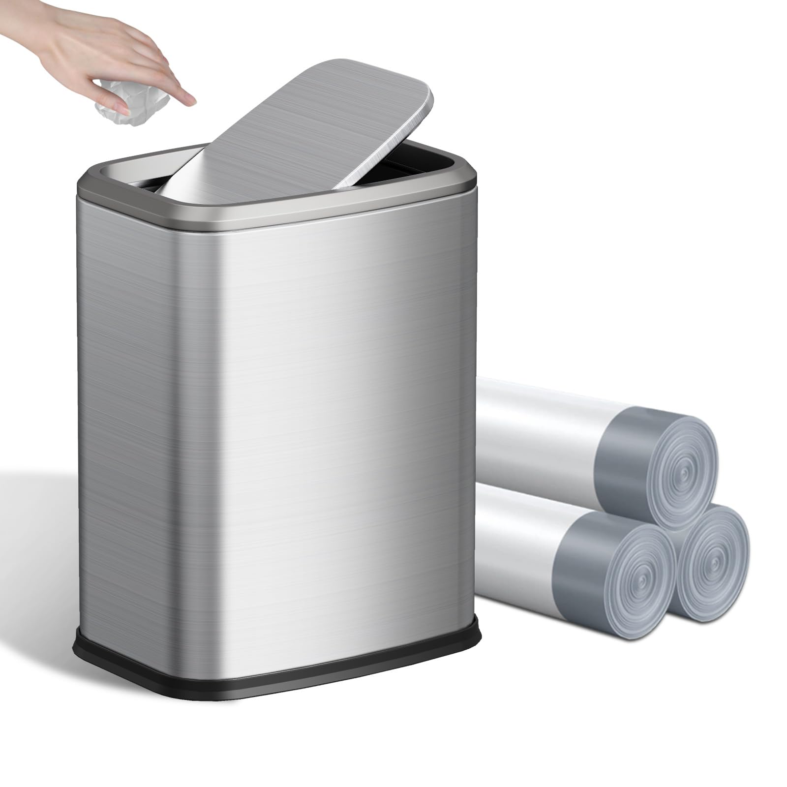 KHMMGK vue avant de la poubelle 8L montrant design mince et élégant