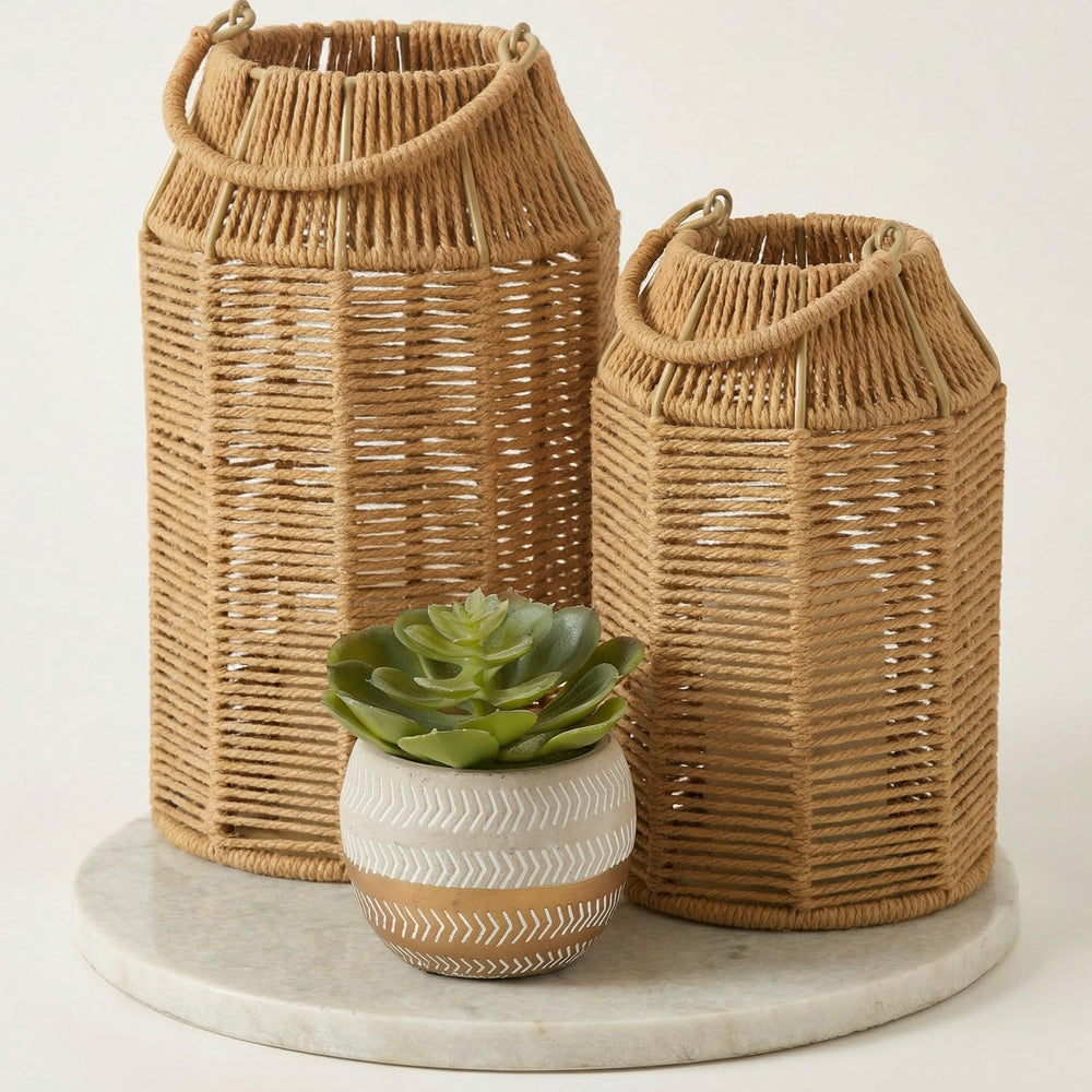 KIBAGA lanterne jute avant affichant design bohème et chaleur décorative