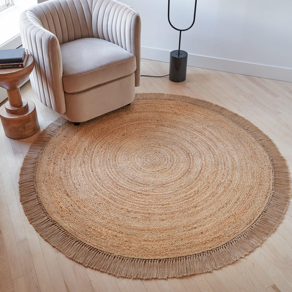 KIBAGA tapis rond face montrant design naturel et apport chaleureux