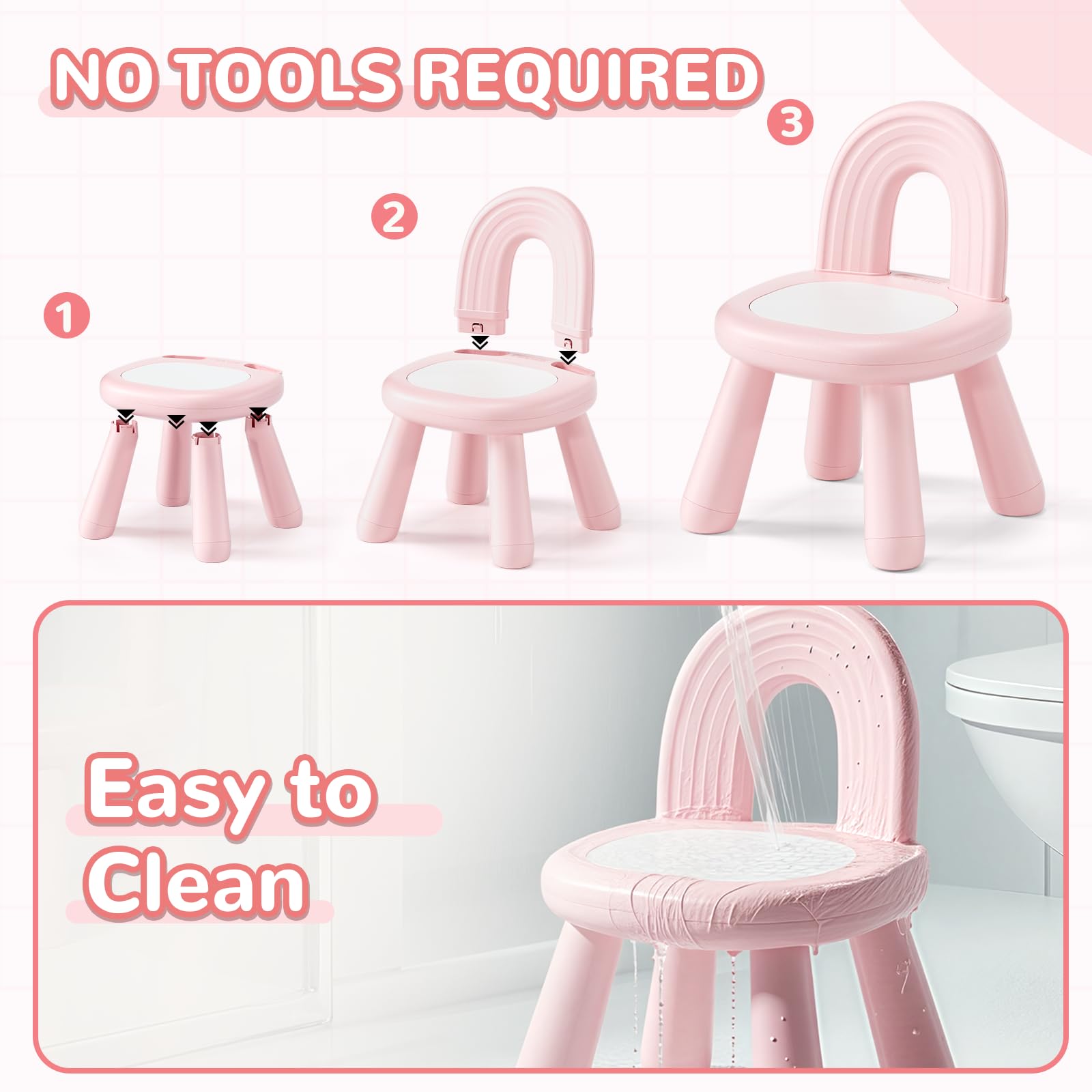 KidBloom chaise à côté d'une main d'adulte pour échelle et sécurité