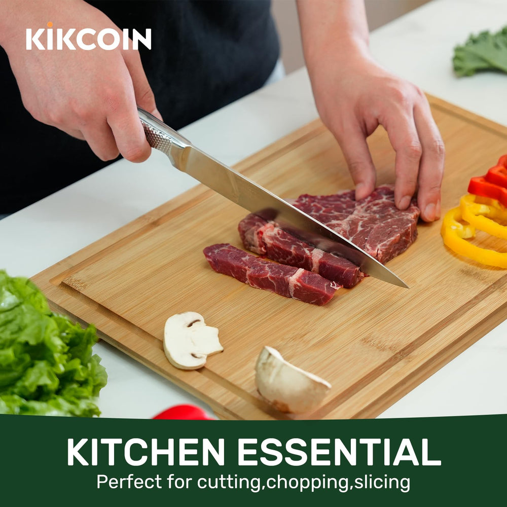 Kikcoin gros plan sur le grain de bambou, fini poli qui préserve les couteaux