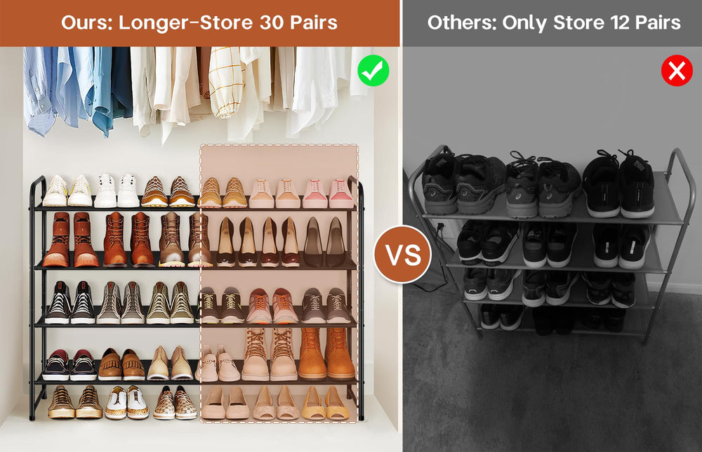 KIMBORA comparaison taille chaussures sur étagère, accueille grandes pointures