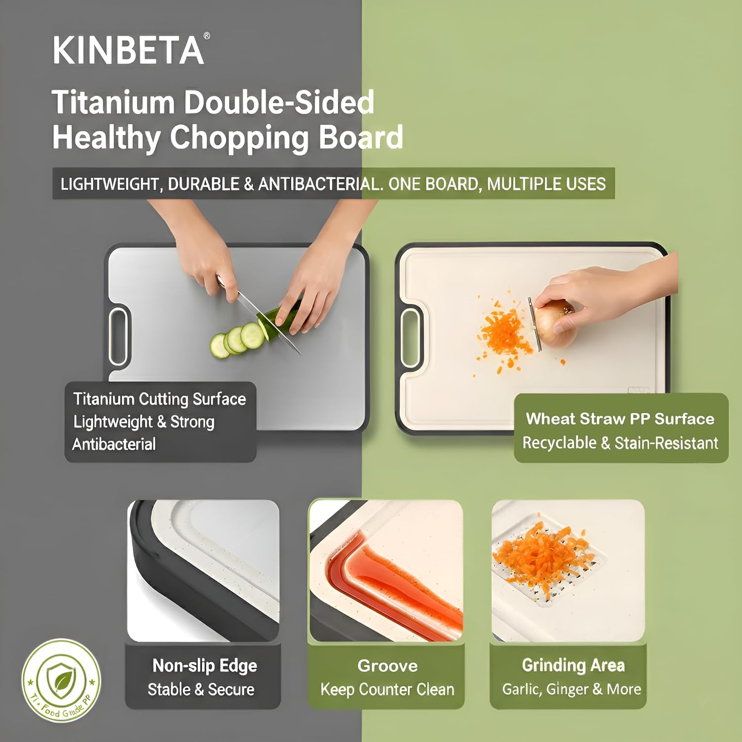 KINBETA zone de broyage texturée, facilite hacher sans ustensile