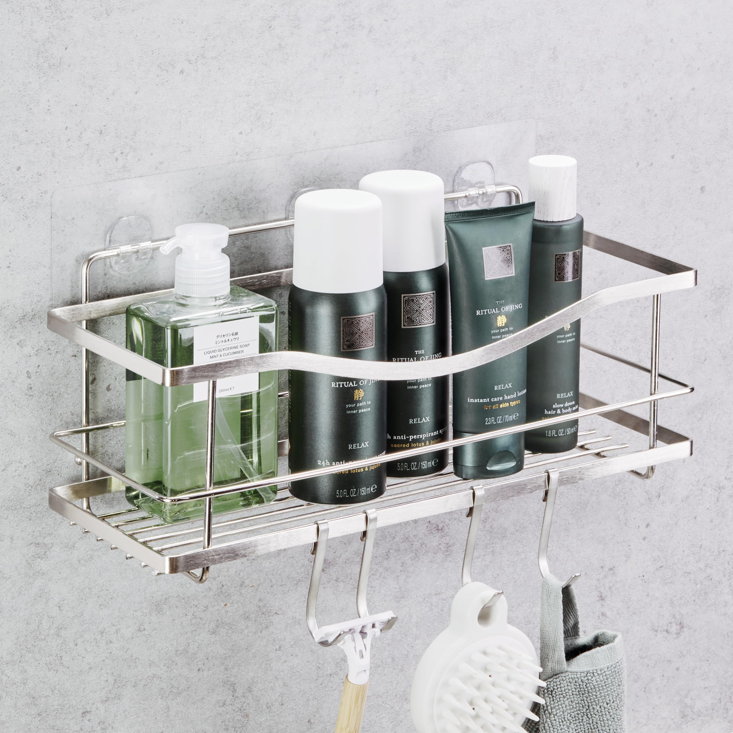 KINCMAX porte-shampooing face avant montrant rangement élégant et gain d'espace