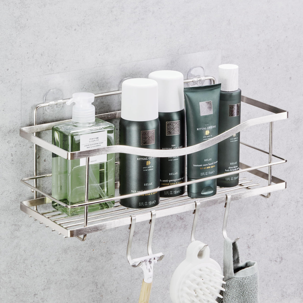 KINCMAX porte-shampooing face avant montrant rangement élégant et gain d'espace
