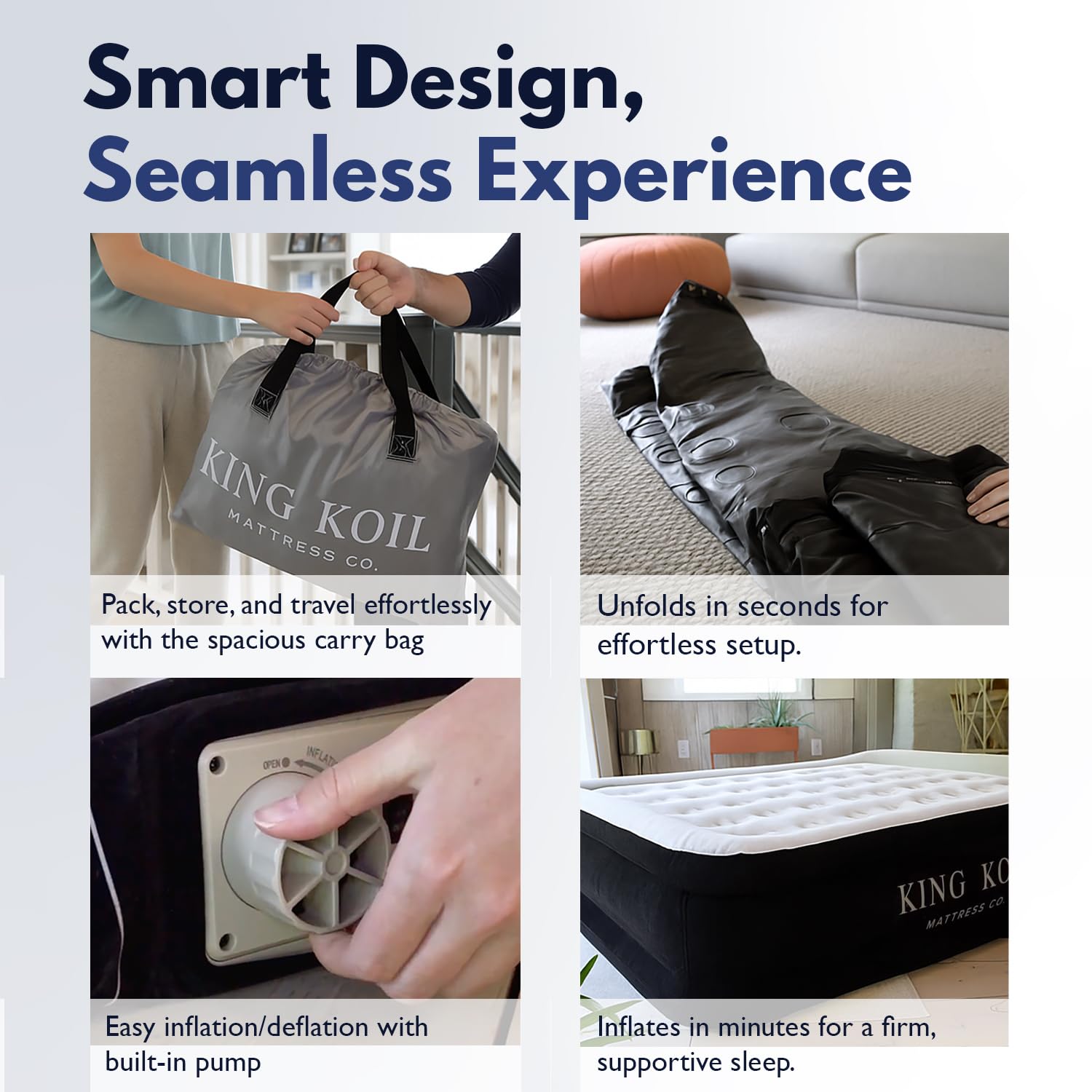 King Koil matelas plié dans sac de rangement compact, transport et stockage aisés