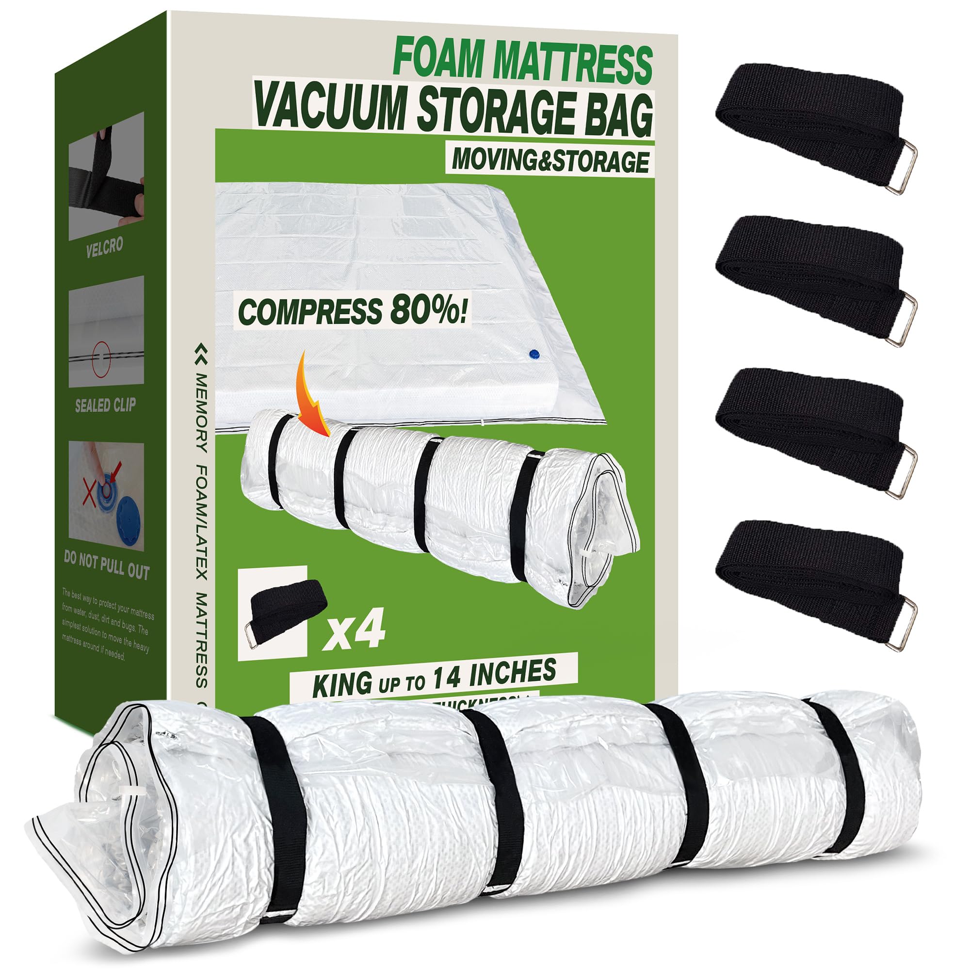 King Mattress Vacuum Bag face avant montrant fermeture sécurisée et gain d'espace