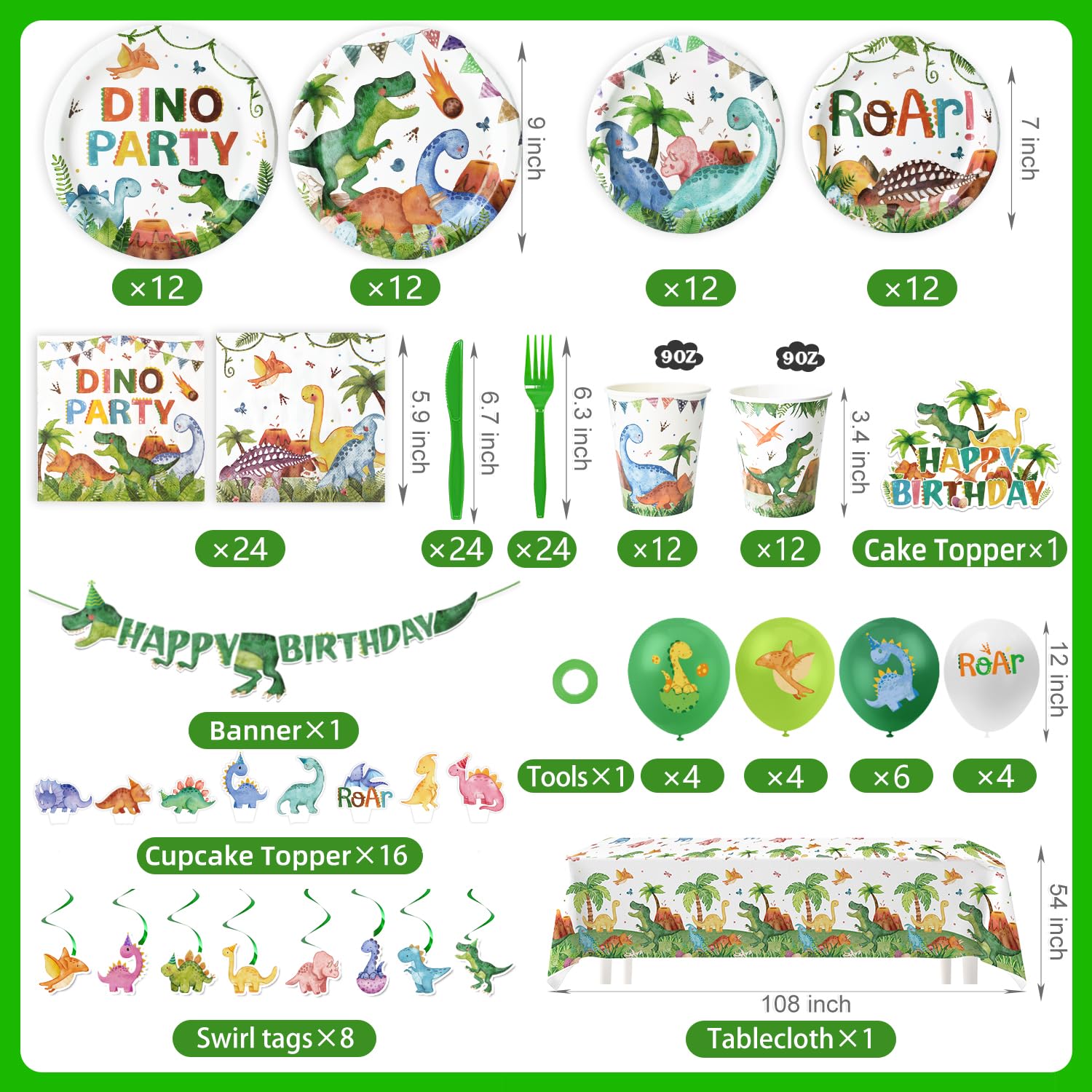 Kinovo gobelets et serviettes dino, motifs non toxiques attrayants