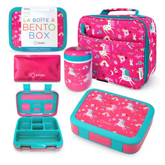 kinsho boîte bento ouverte motif licorne montrant compartiments et organisation pratique