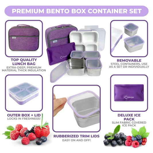 kinsho boîte bento ouverte montrant les contenants inox emboîtés et l'organisation