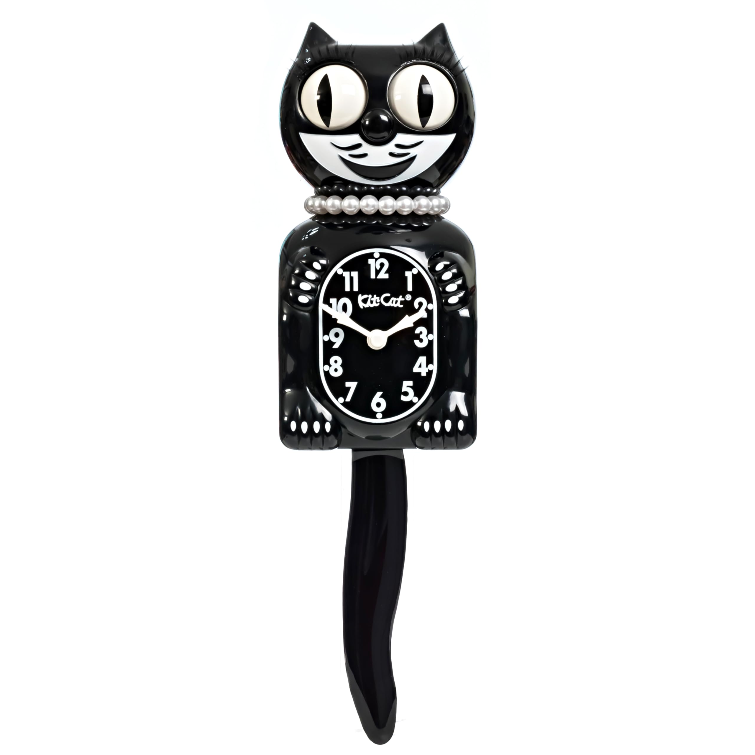 Kit Cat Klock vue avant noir brillant ajoute caractère décoratif