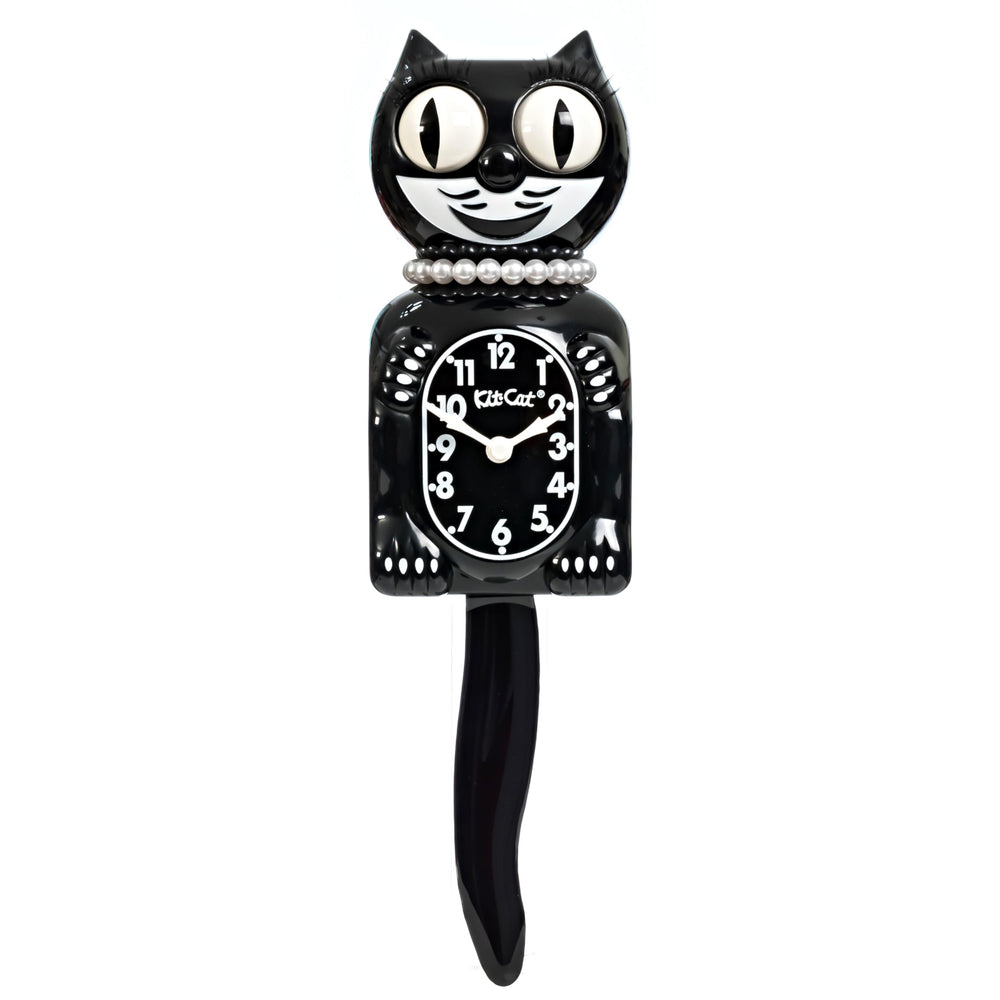 Kit Cat Klock vue avant noir brillant ajoute caractère décoratif