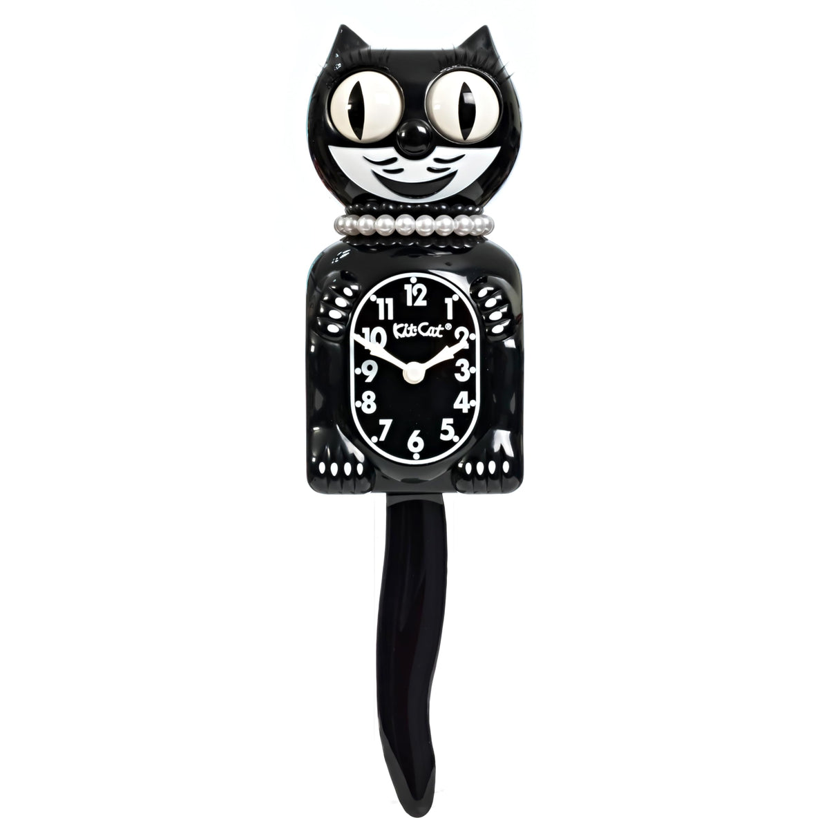 Kit Cat Klock vue avant noir brillant ajoute caractère décoratif