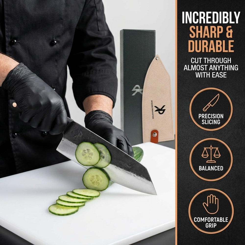 Kitchen perfection gros plan lame acier carbone pour tranchage précis