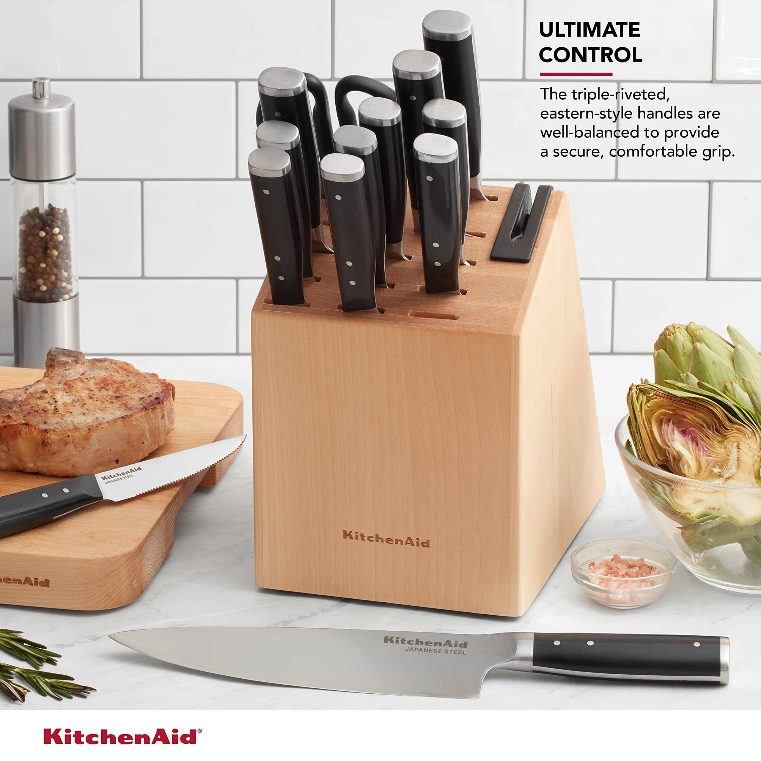 KitchenAid bloc en bouleau avec affûteur intégré entretien facile
