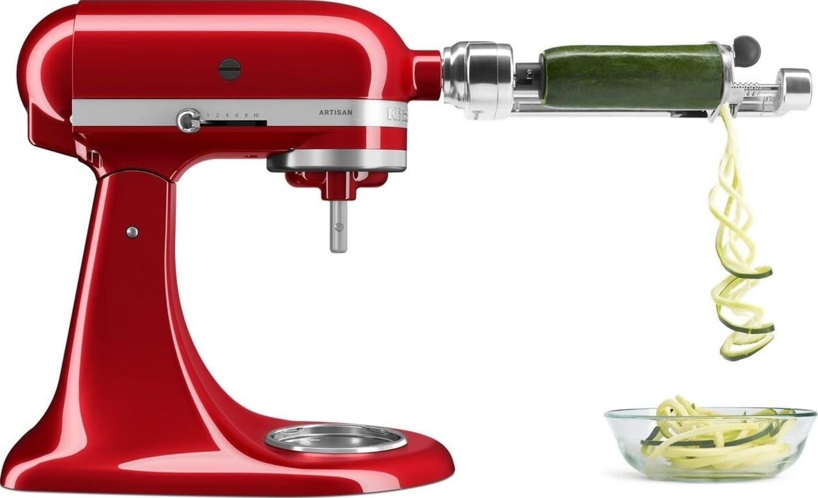 KitchenAid packaging de l'accessoire spiraliseur montrant contenu et avantage rangement