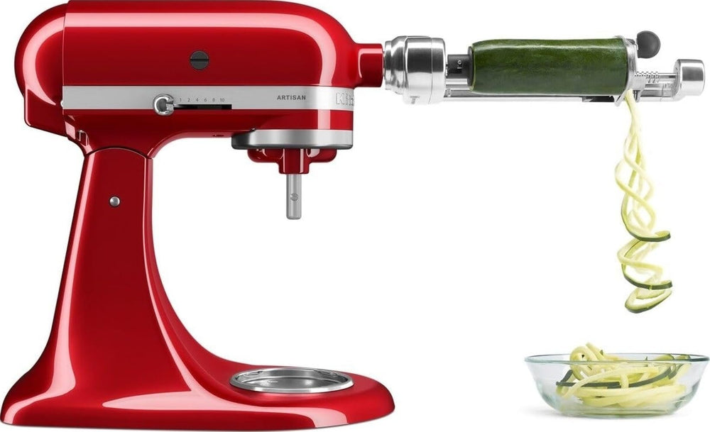 KitchenAid packaging de l'accessoire spiraliseur montrant contenu et avantage rangement