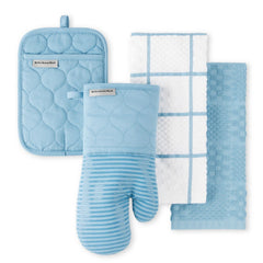 KitchenAid gant de four bleu velvet montrant protection et style