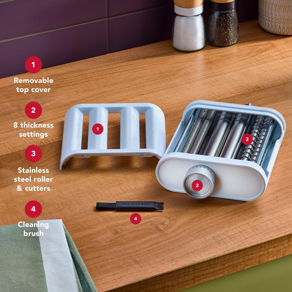 KitchenAid gros plan sur rouleaux lisses garantissant épaisseur uniforme