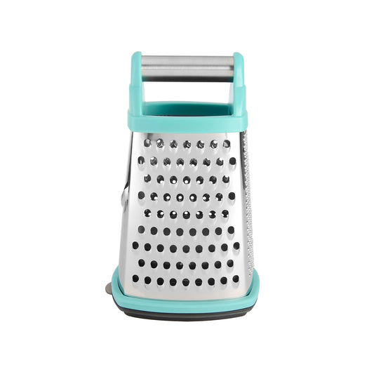 KitchenAid râpe boîte vue frontale finition aqua, gain de temps en cuisine