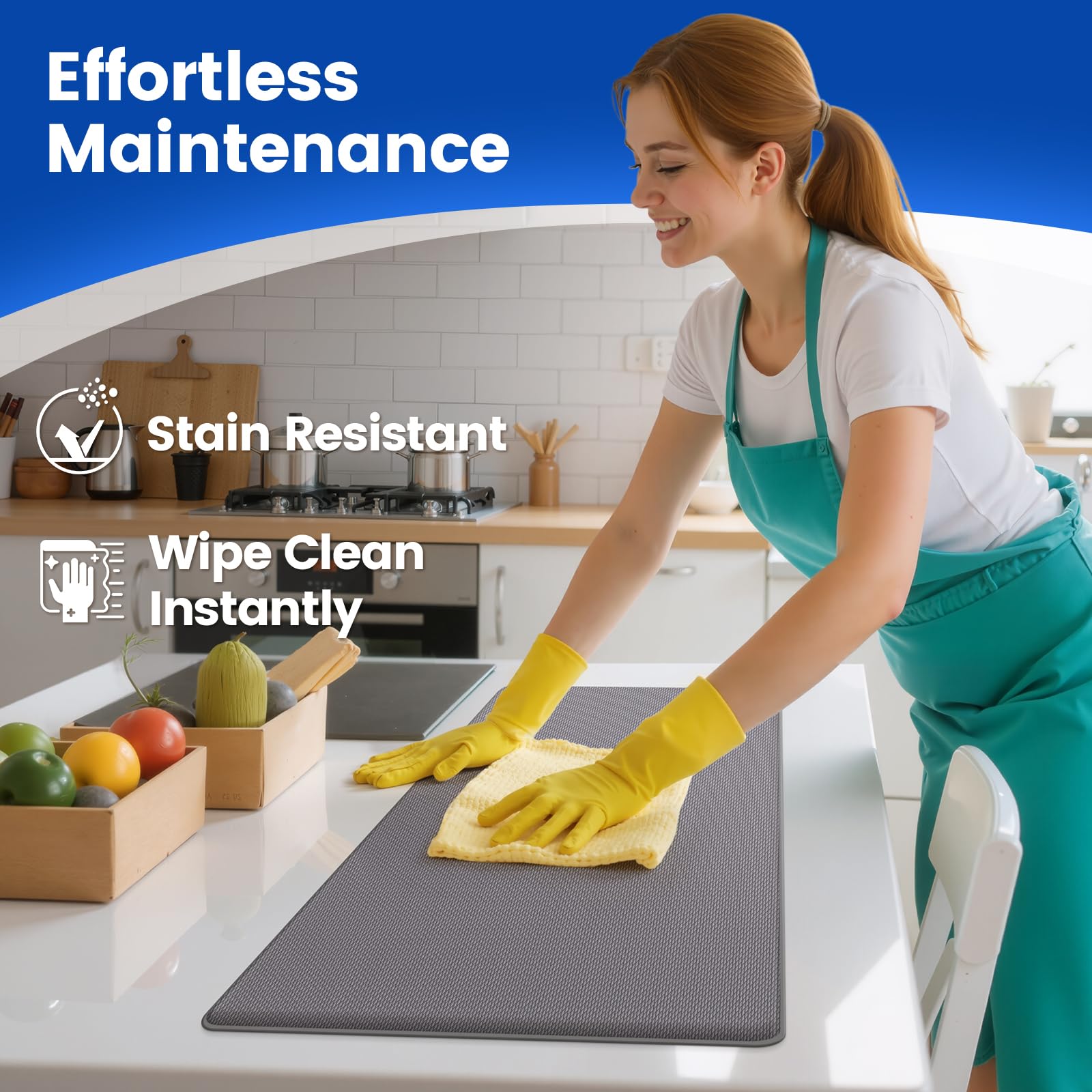 KitchenClouds tapis après lissage sans plis, maintien de la forme