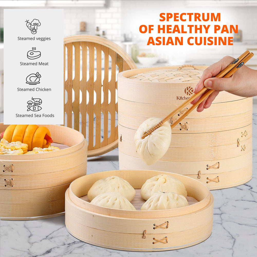 KitchenCrust panier vapeur en situation sur une table servie, cuisson saine et conviviale