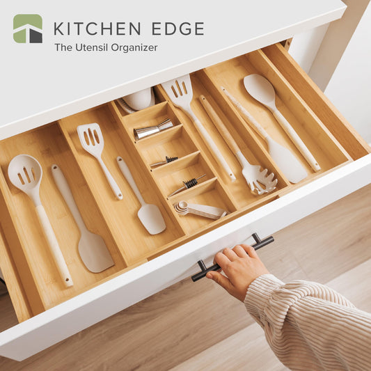 KitchenEdge gros plan sur le grain du bambou soulignant durabilité et esthétique naturelle