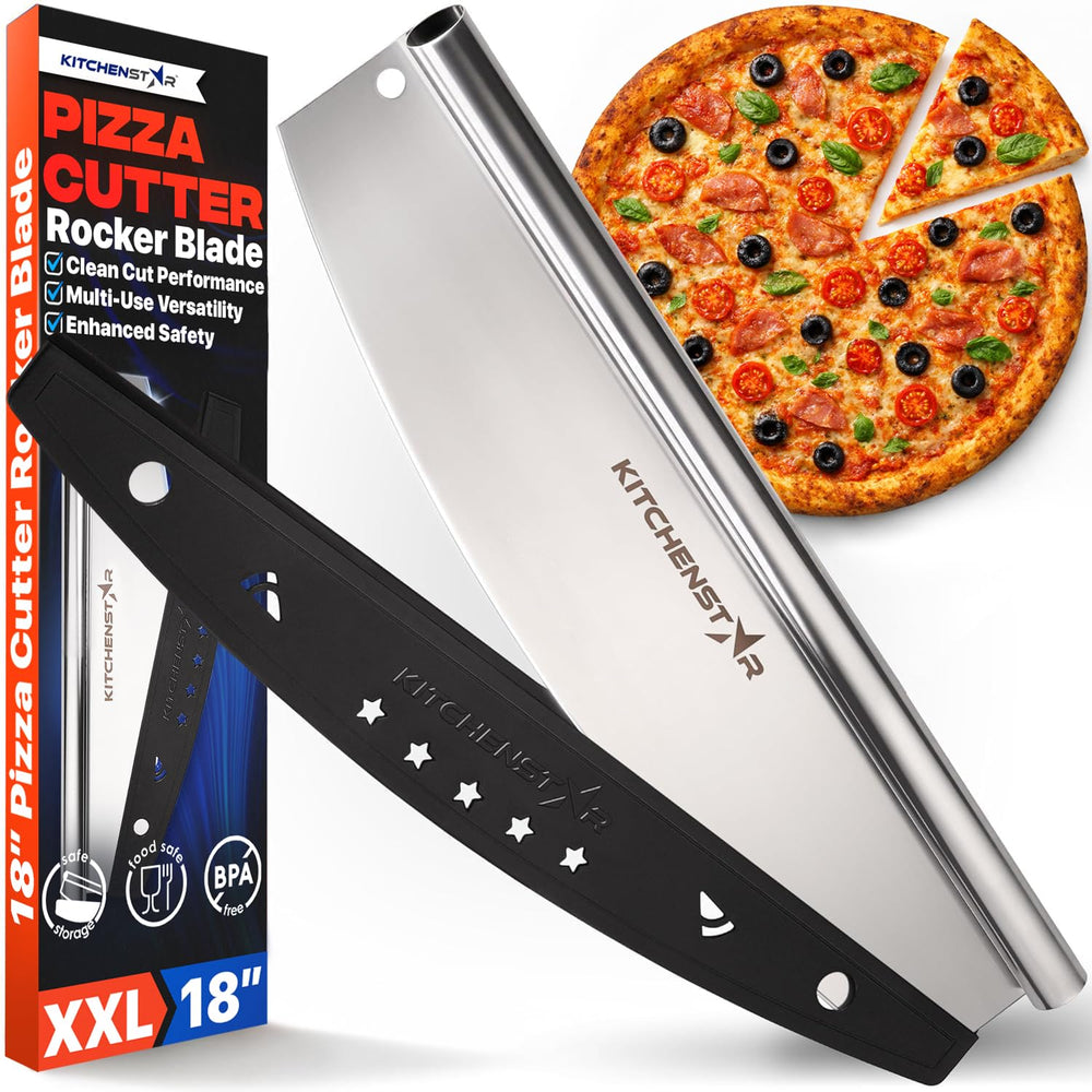 KitchenStar coupe-pizza face avant montrant forme et finition, coupe précise
