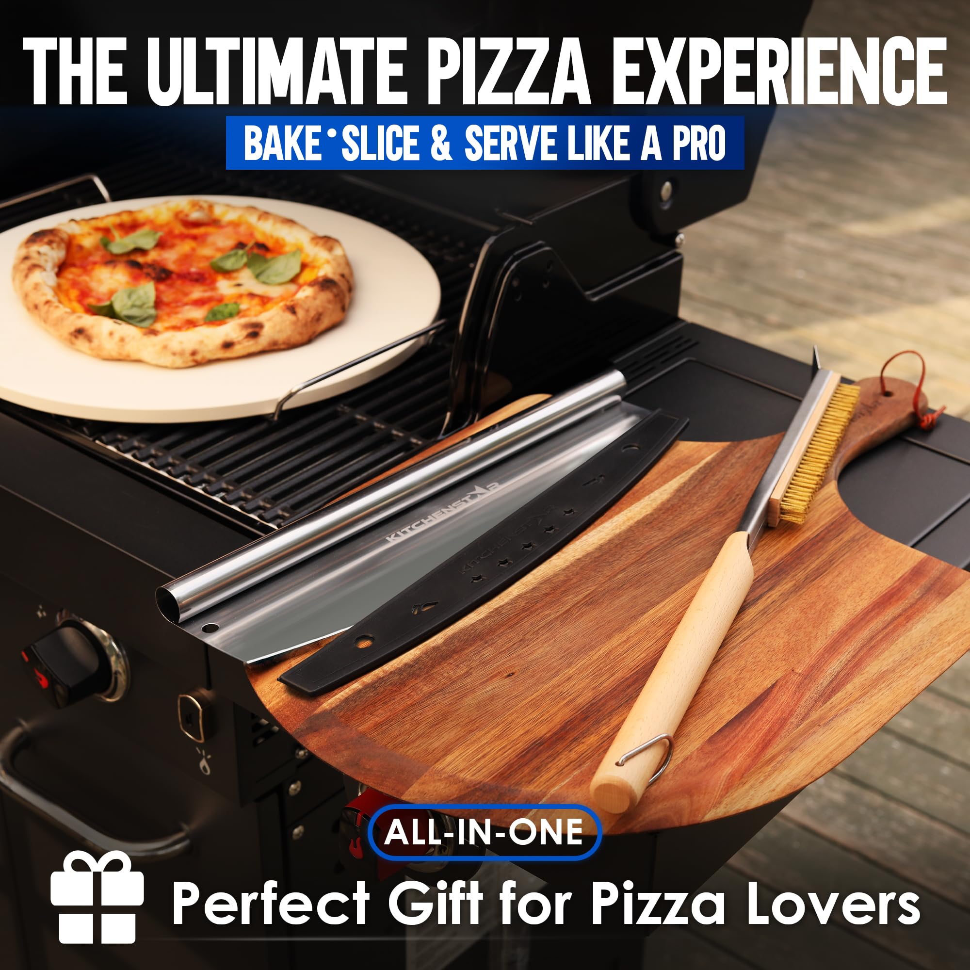 KitchenStar pizza cuite au barbecue mise en situation montrant croustillant et saveur